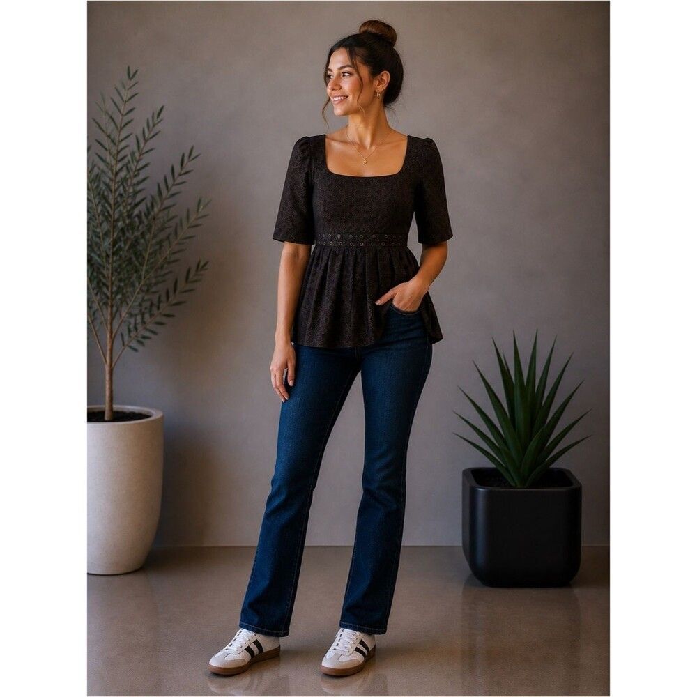 Vintage French Connection Elegant Black Short Sleeve Top